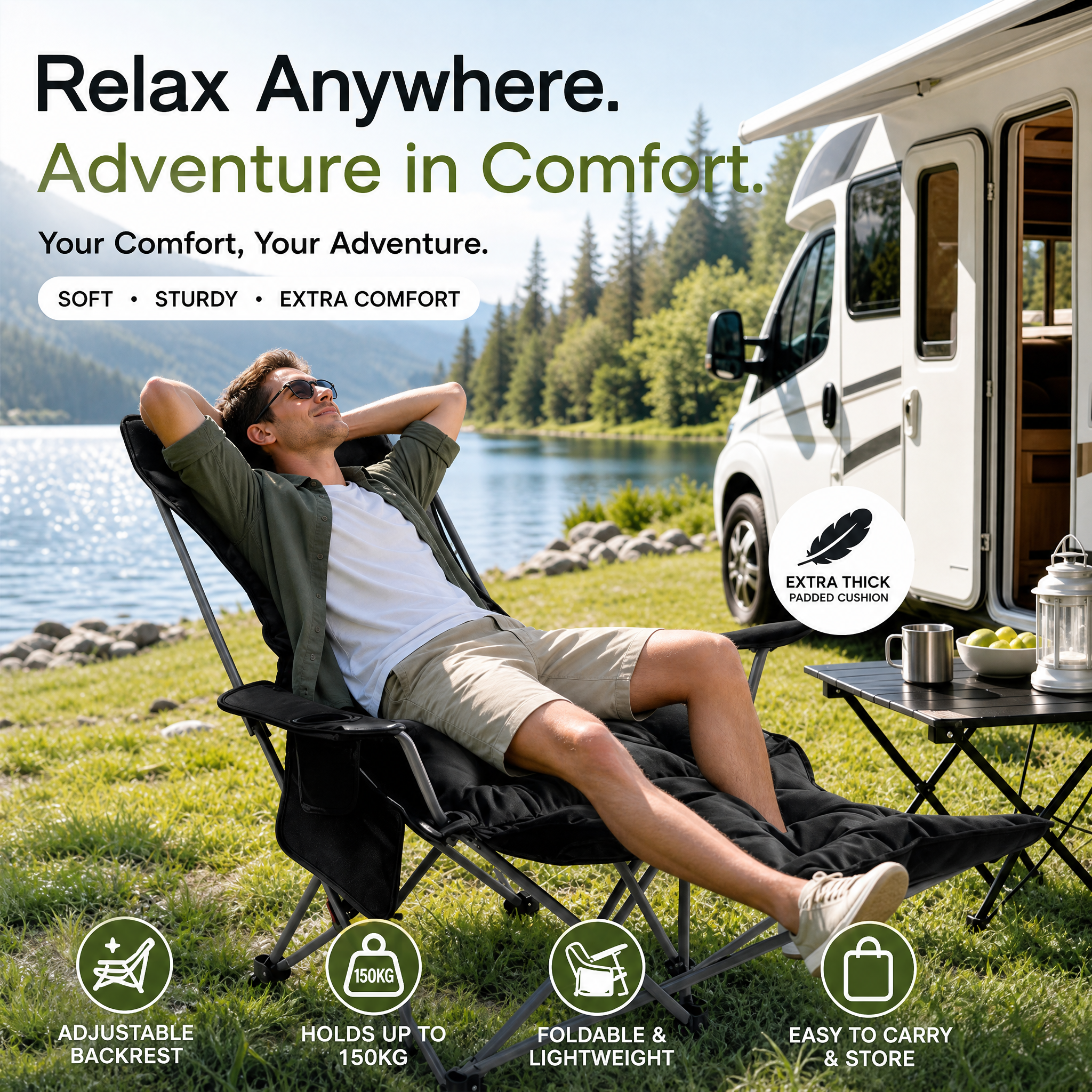 🪑  Portable, adjustable folding chair for outdoor use—lightweight, sturdy, and versatile—perfect for the garden, camping, the beach, or the patio—easy to carry and set up 🏕️✨