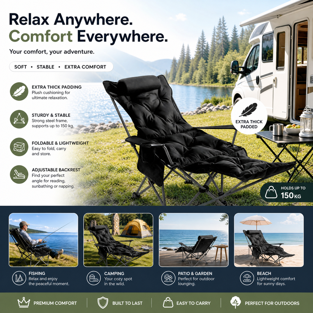 🪑  Portable, adjustable folding chair for outdoor use—lightweight, sturdy, and versatile—perfect for the garden, camping, the beach, or the patio—easy to carry and set up 🏕️✨