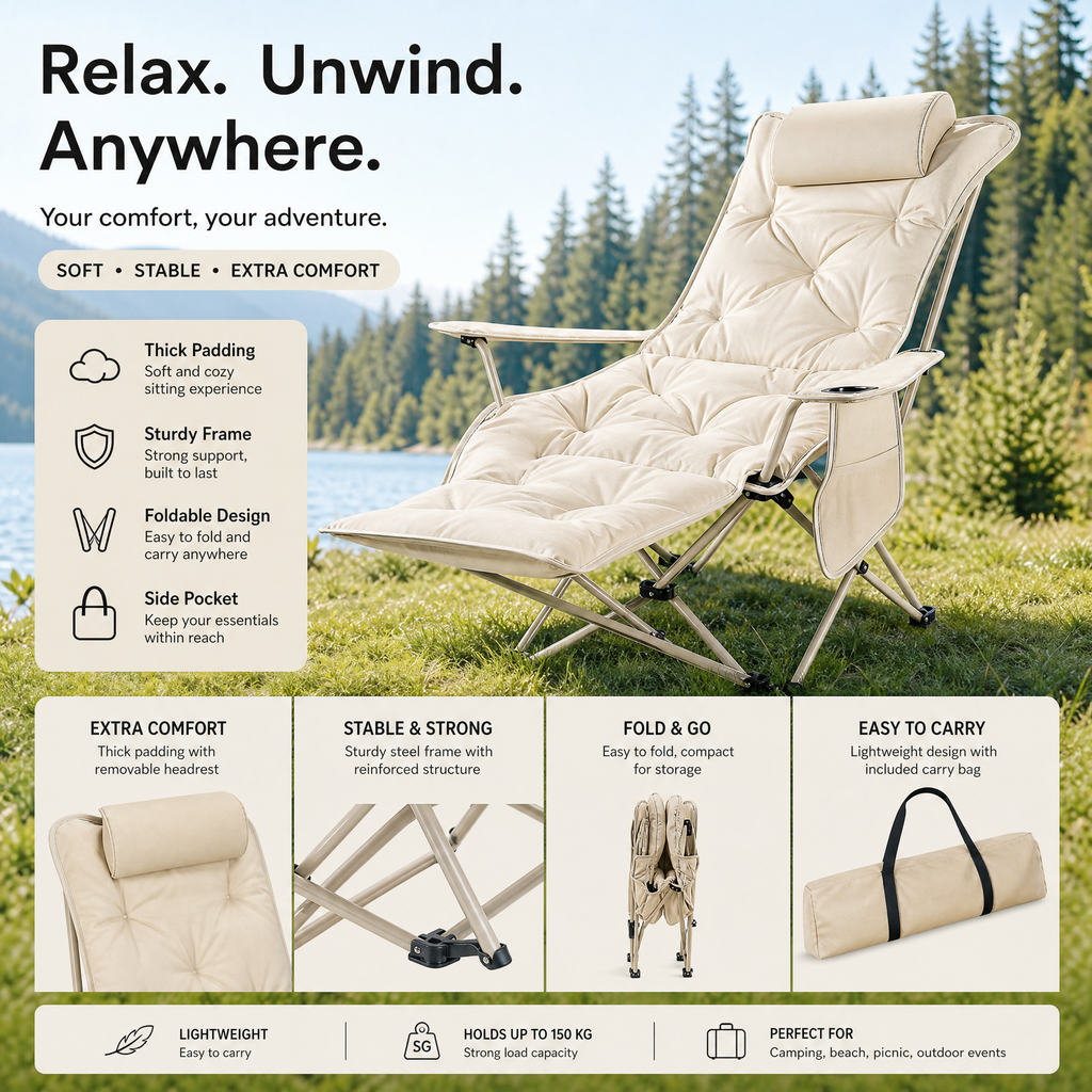 🪑  Portable, adjustable folding chair for outdoor use—lightweight, sturdy, and versatile—perfect for the garden, camping, the beach, or the patio—easy to carry and set up 🏕️✨