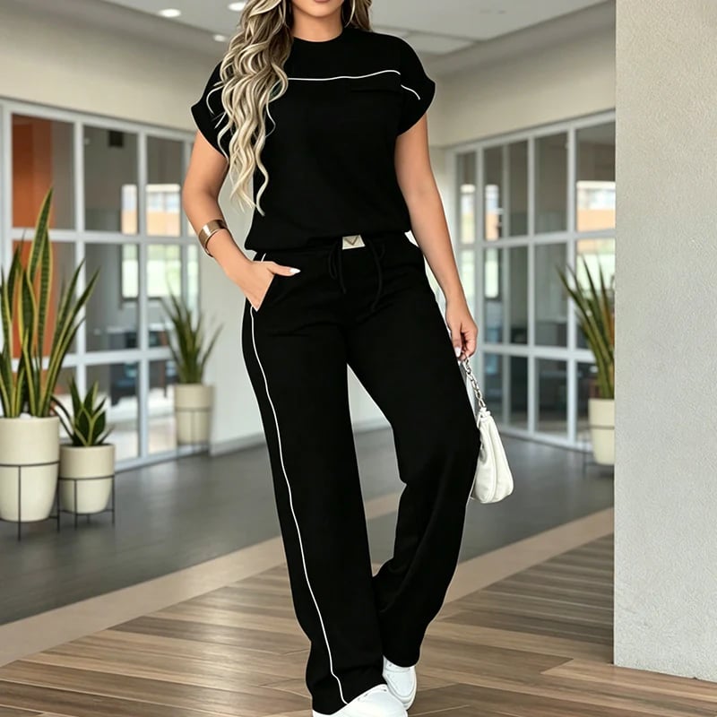⏰🔥🔥 Limited-time sale: Women's casual short-sleeve top and wide-leg pants set.
