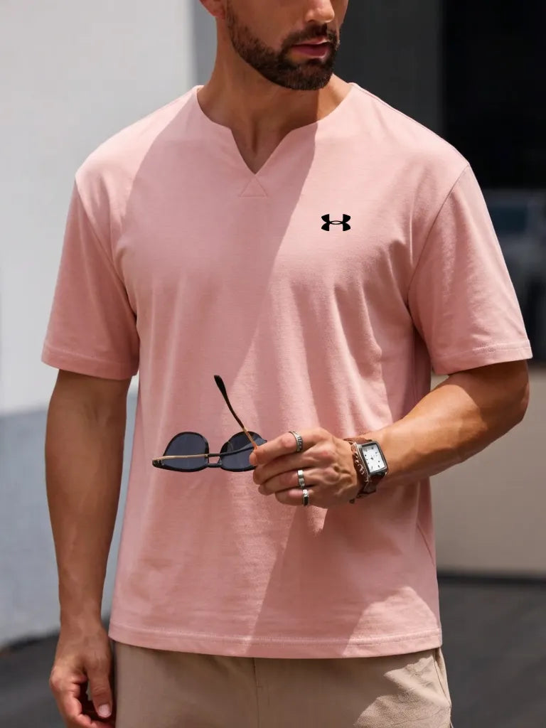 Men's Cotton Athleisure Seamless V-Neck Short-Sleeve Tee