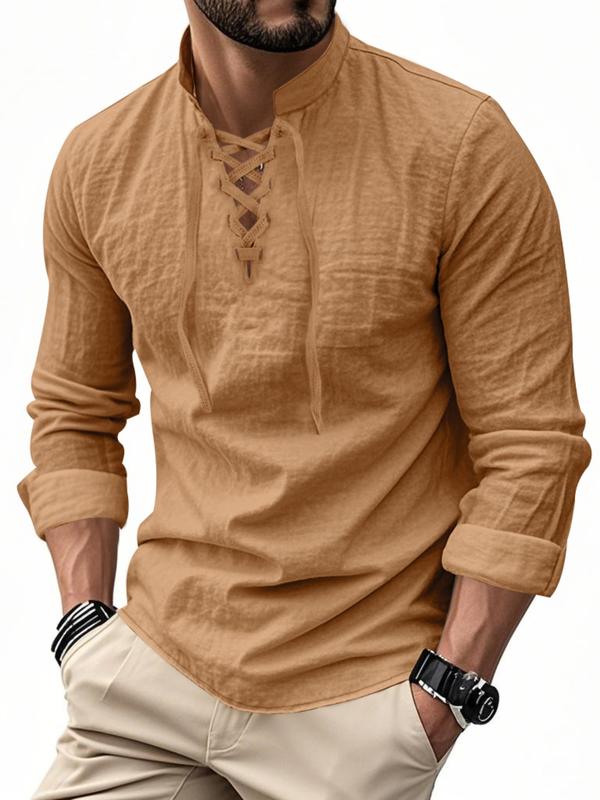 KZZ Men's Linen Casual Long Sleeve Polo Shirt, Stylish New Design