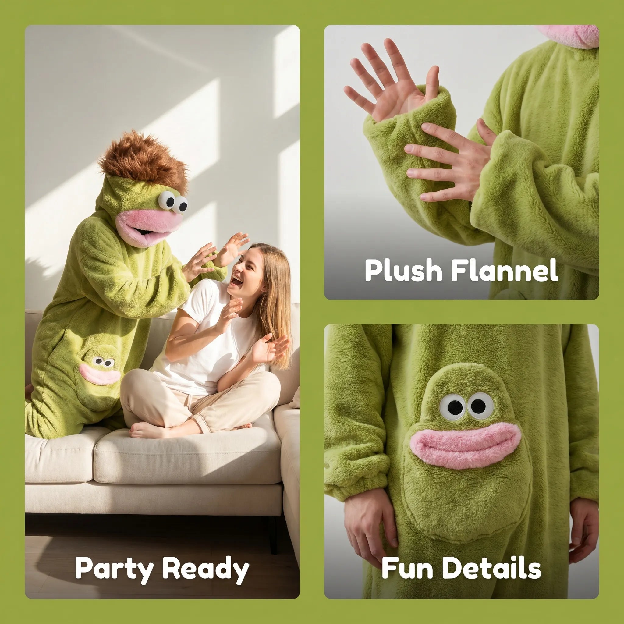 Funny Big Mouth Monster Onesie Pajamas with Large Comb – Oversized Plush Fleece Hooded One Piece for Sleep & Party